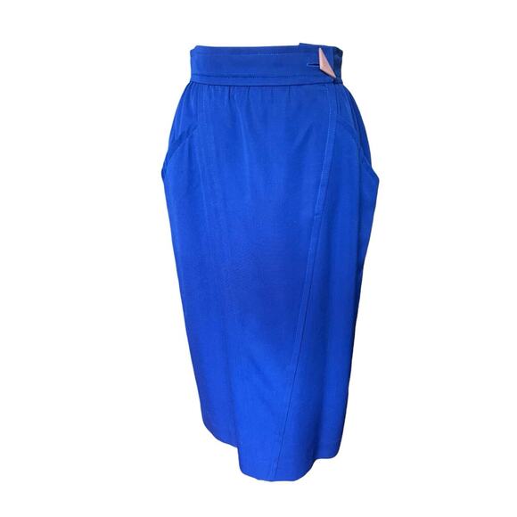 Courrèges Vintage Wool Midi Skirt Blue 1980s Deep Pockets Luxury Designer size M - Picture 1 of 9